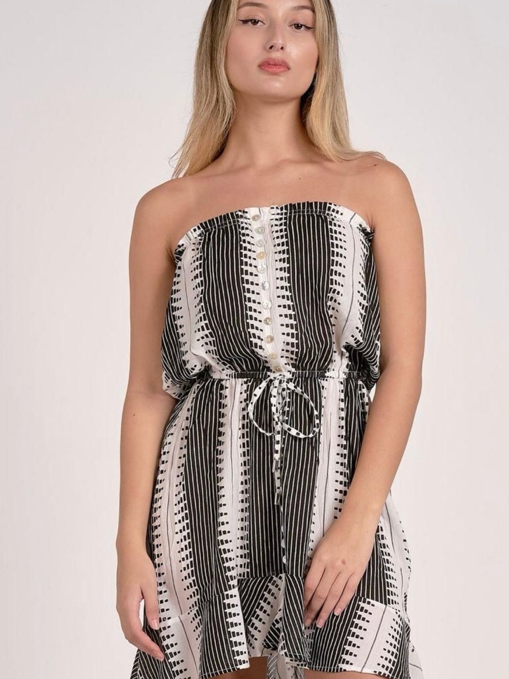 SENSO Black White Printed Strapless Dress Large L NWT